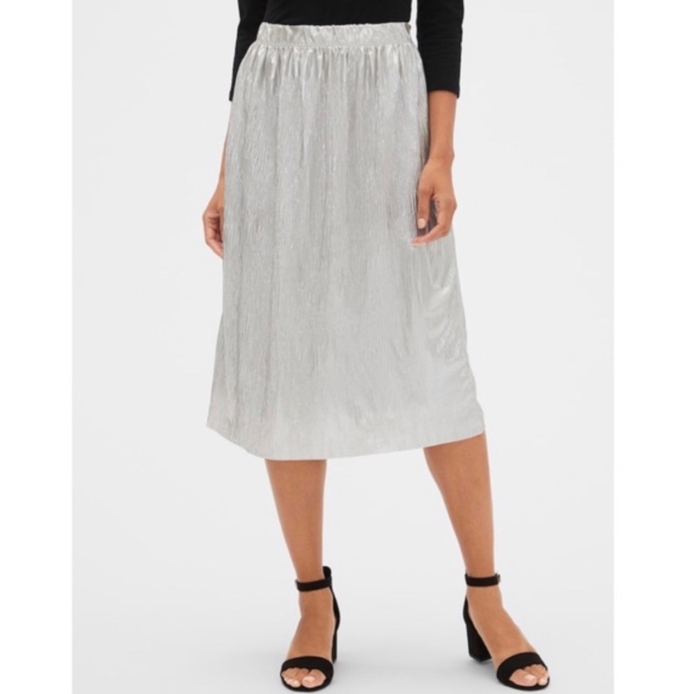 GAP silver metallic textured midi skirt